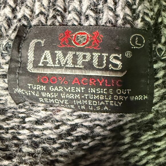 Campus Open Front Cardigan Heather Black & White Front Pockets Sz Large- Vintage - Picture 2 of 8